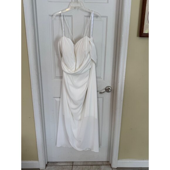 City Chic White Draped Dress Cross Back Straps Sweetheart Neckline Sheer Bridal - Picture 16 of 16